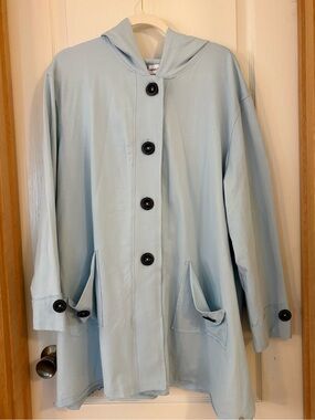 Neon Buddha Jacket Light Blue Hooded Button Front Cotton Roomy Comfortable 3X